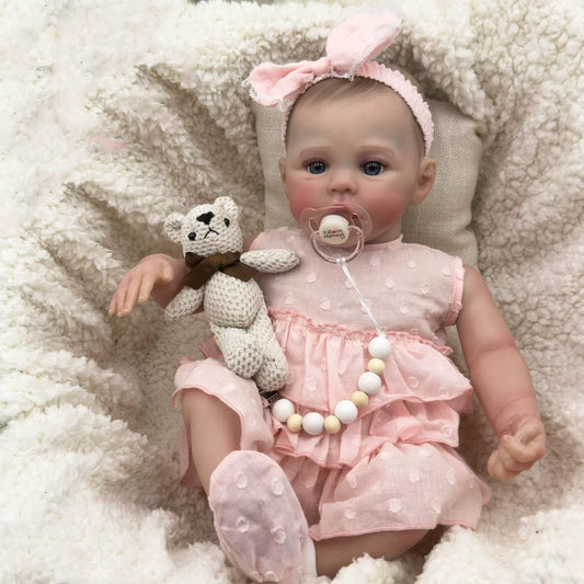 48cm blaue Augen weicher Körper Reborn Baby Meadow im rosa Kleid
