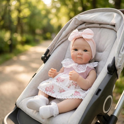 45 cm lebensechte Bettie Reborn Puppe Mädchen mit blauen Augen im Blumenkleid