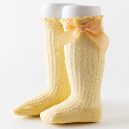 Oberschenkelhohe Netzsocken mit großer Schleife für Kinder
