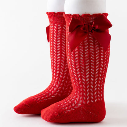 Oberschenkelhohe Netzsocken mit großer Schleife für Kinder