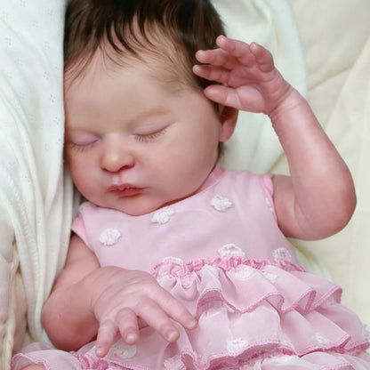 20 Zoll lebensecht wirkendes Reborn-Baby-Mädchen Laura mit geschlossenen Augen und kurzem Haar im rosa Kleid