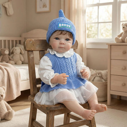 45 cm lebensechte Bettie Reborn Babypuppe mit blauen Augen im blauen Pullover