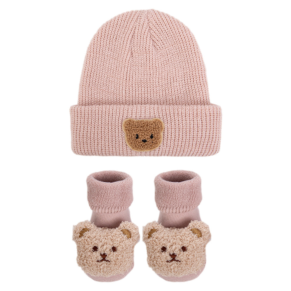 Bären-Strickmütze und Socken 2-teiliges Set für Puppen von 43-60 cm