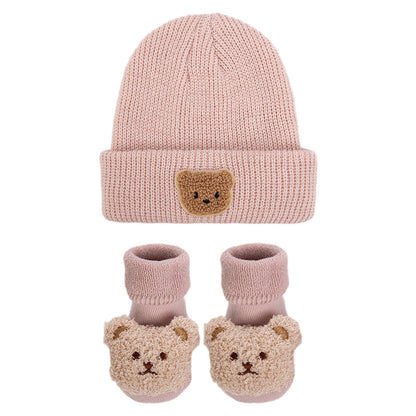 Bären-Strickmütze und Socken 2-teiliges Set für Puppen von 43-60 cm