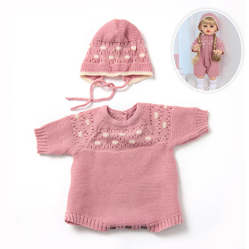 Gepunkteter Strickstrampler & Mütze 2-teiliges Set für 55 cm Reborn Puppen