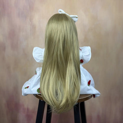 55 cm rebornte Baby-Dame Betty mit offenen Augen und langen blonden Haaren im weißen Kleid