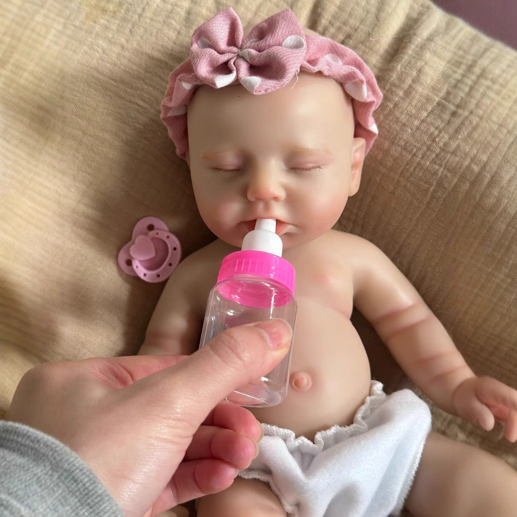 30cm lebensechte Reborn Puppe aus Vollsilikon mit geschlossenen Augen – Mädchen Loulou