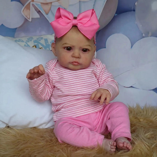 19 Zoll Heron Reborn Puppe mit offenen Augen in rosa gestreiften Outfits