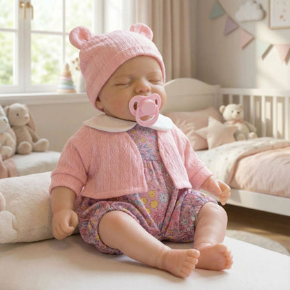 30cm Pascale Reborn Puppe aus Vollsilikon in rosa Kleidung