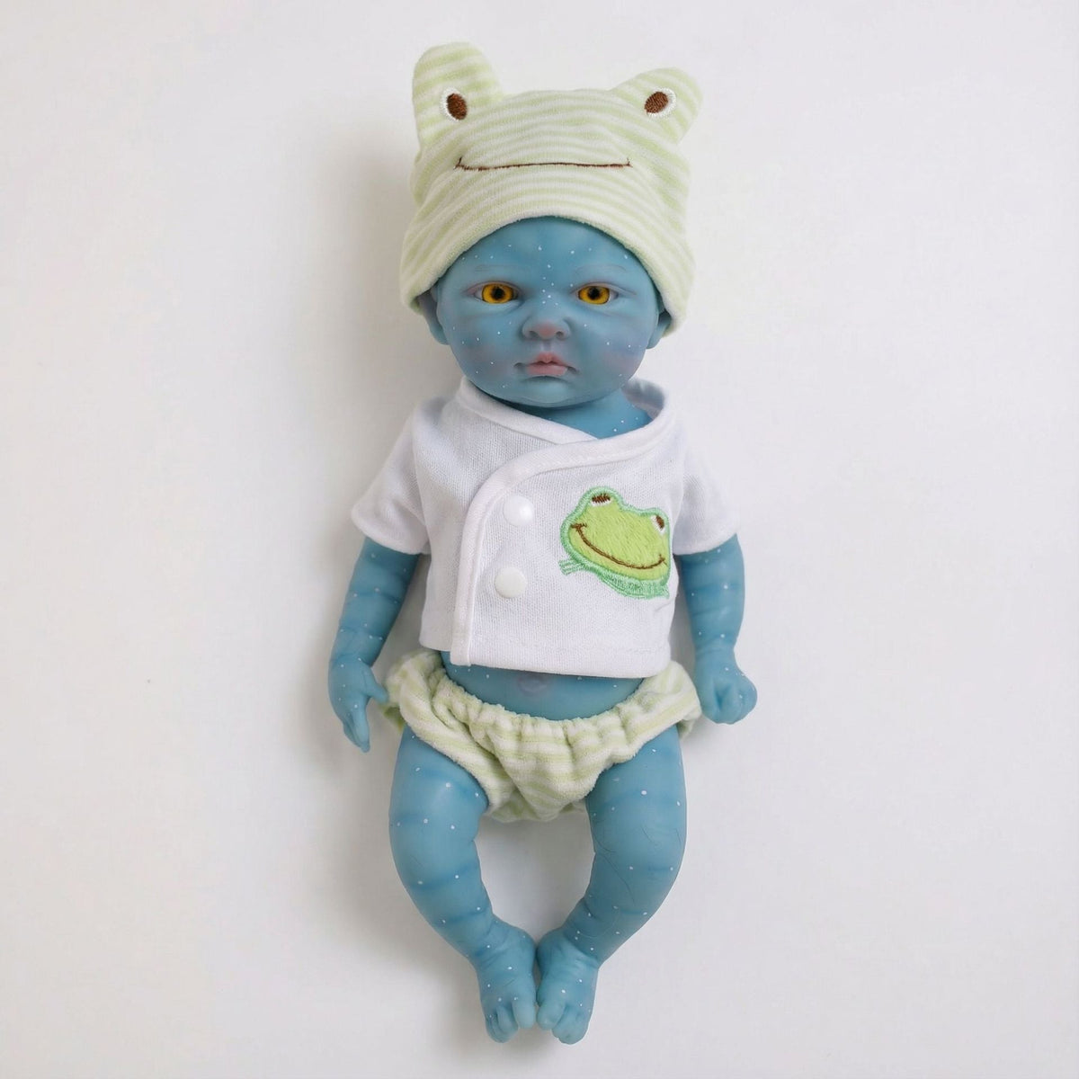 30cm Avatar Baby aus Vollsilikon in grünem Frosch-Outfit