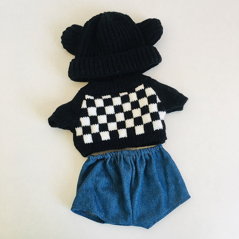 3-teiliges Set aus kariertem Pullover Jeans und Hut für 30 cm Reborn Puppen