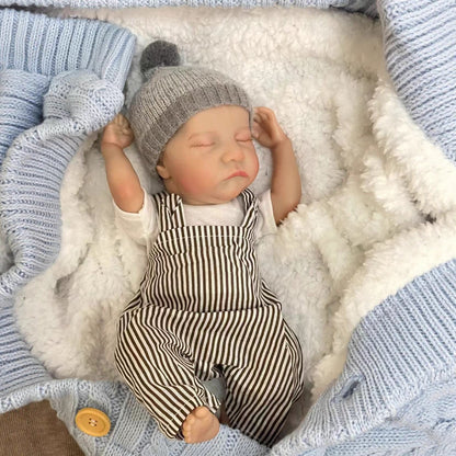 30cm lebensechte schlafende Mini Reborn Babypuppen in gestreifter Kleidung-Levi