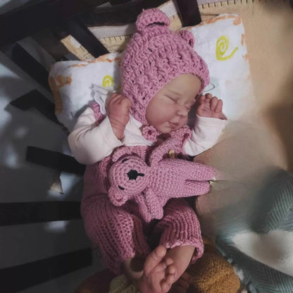 50 cm lebensechte Reborn-Puppe Valentina mit geschlossenen Augen im rosa Body