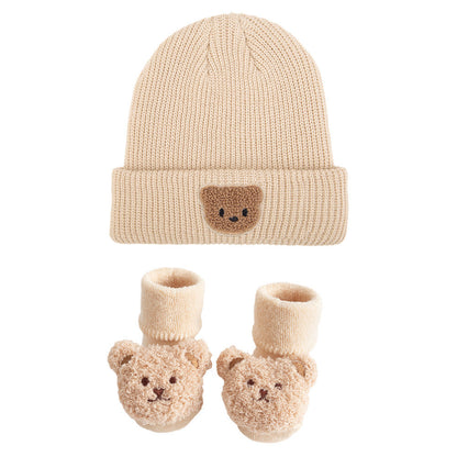 Bären-Strickmütze und Socken 2-teiliges Set für Puppen von 43-60 cm