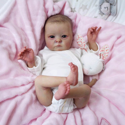 40 cm realistische Reborn-Puppe mit offenen Augen Tink in weißer Kleidung