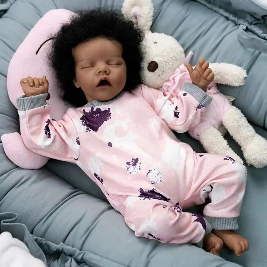Verne 18 Zoll lebensechte geschlossene Augen dunkle Haut Reborn Puppe-Twin A