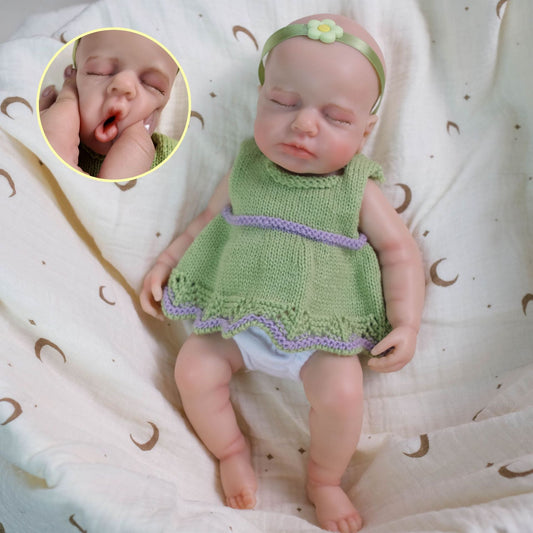 30 cm weiche Vollsilikon-Reborn-Puppe Loulou schlafendes Mädchen im grünen Kleid