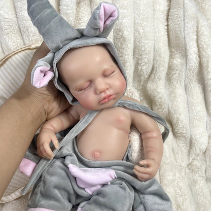 30 cm vollsilikone schlafende Loulou-Reborn-Puppe in Elefantenkleidung