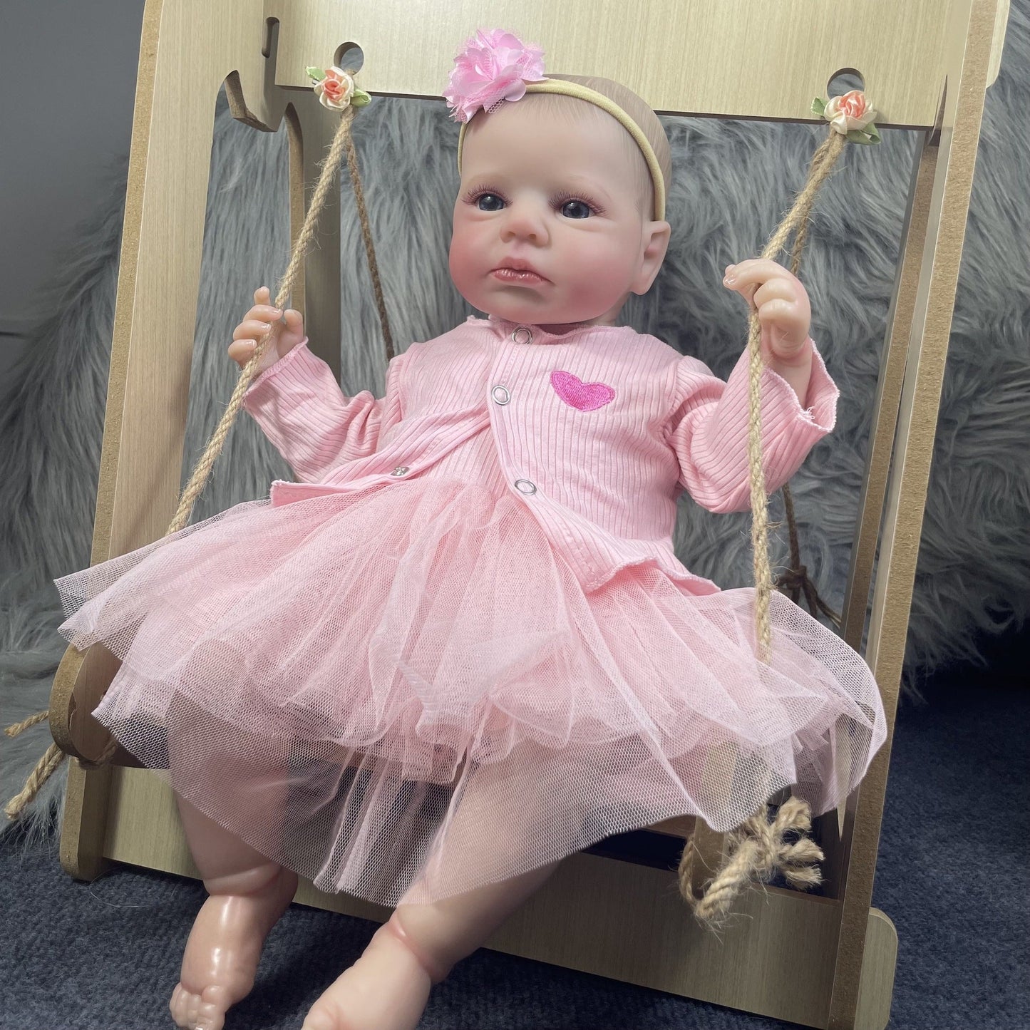 20 Zoll lebensechte Reborn-Puppen mit offenen Augen Mädchen in rosa Kleidung - Loulou