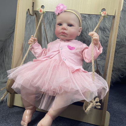 20 Zoll lebensechte Reborn-Puppen mit offenen Augen Mädchen in rosa Kleidung - Loulou