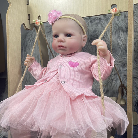 20 Zoll lebensechte Reborn-Puppen mit offenen Augen Mädchen in rosa Kleidung - Loulou