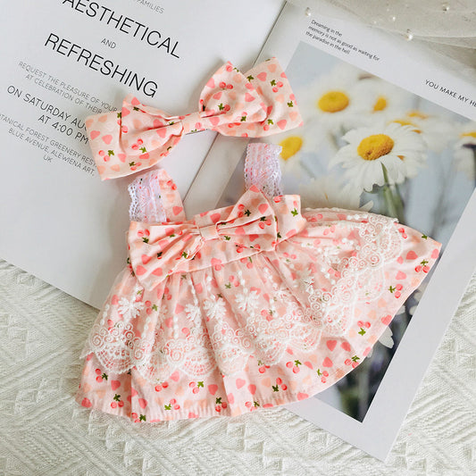 Niedliches Spitzenkleid mit Blumenmuster und Haarspange 2-teiliges Set für 30cm Puppen