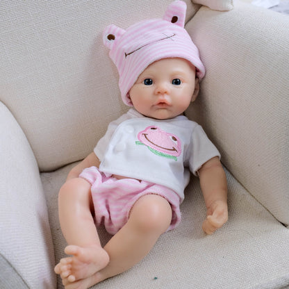30 cm weiches Silikon-Reborn-Baby Mädchen mit blauen Augen und rosa Kleidung