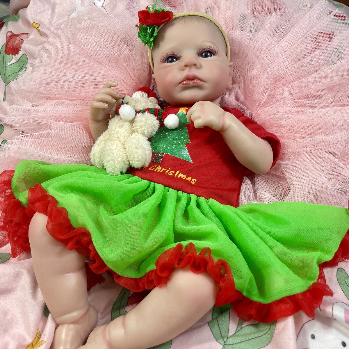 20 Zoll Reborn Puppe mit offenen Augen und Weihnachtskleidung - Loulou