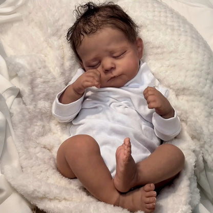 48cm Reborn Puppe mit geschlossenen Augen dunkler Haut und kurzem Haar – Eric
