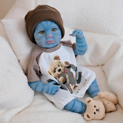 19 Zoll Loulou Reborn Baby Avatar Figur mit offenen Augen im Bärenkostüm