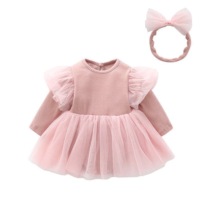 Langärmeliges Trägerkleid und Haarband 2-teiliges Set für 22-Zoll-Puppen