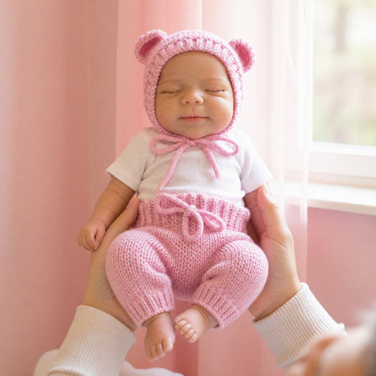 45cm dehnbarer Silikon Body mit zu öffnendem Mund Pascale Reborn Baby Mädchen in rosa Strickbodys