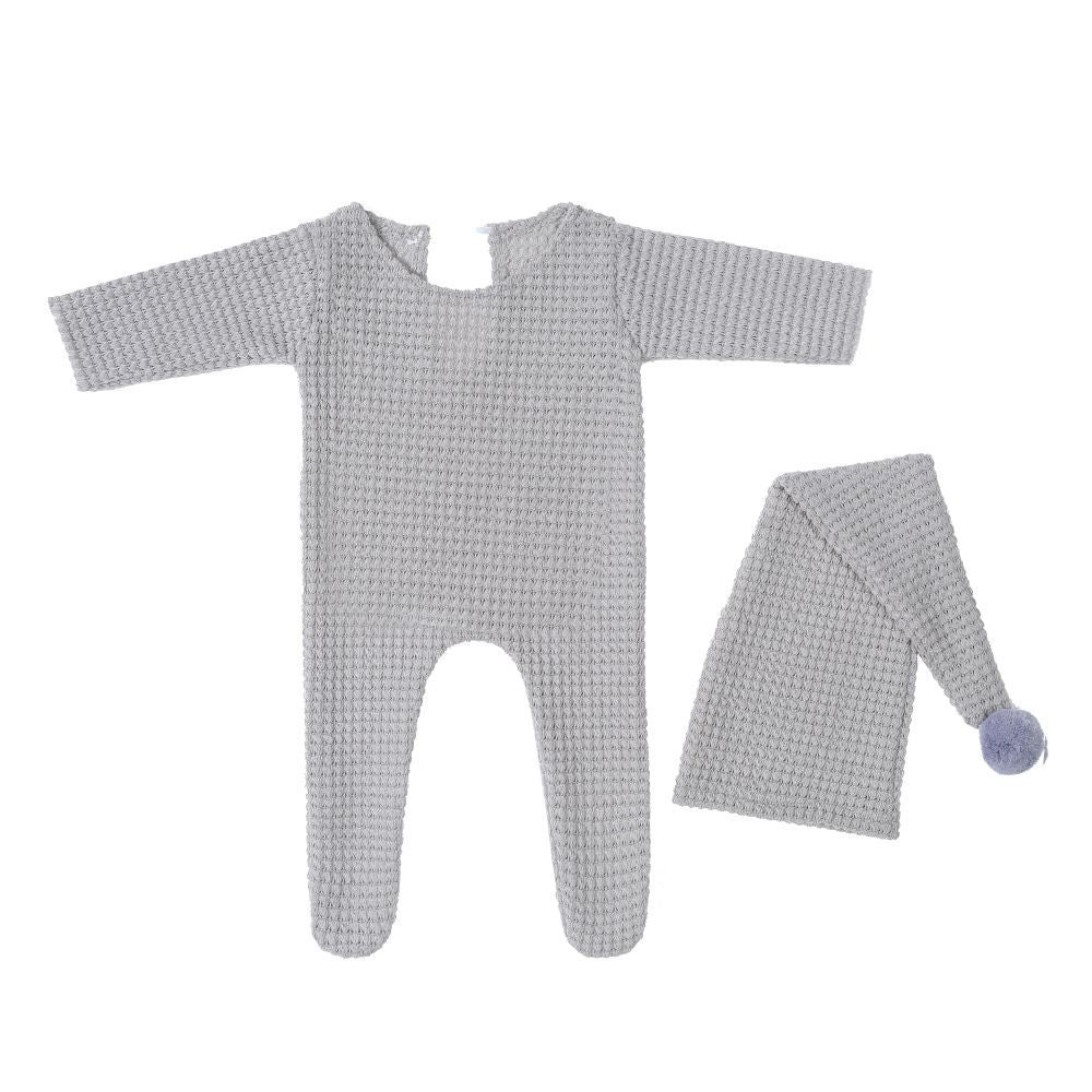 Gestrickter Einteiler mit langer Mütze 2-teiliges Set für Puppen von 45-50 cm