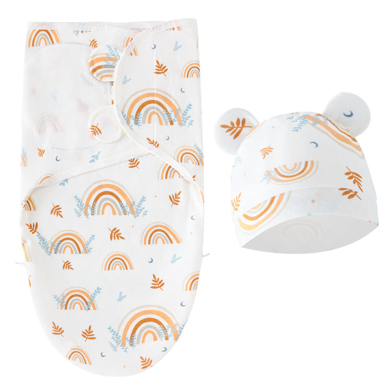 Regenbogen-Wickelschlafsack für Neugeborene Fötusmütze 2-teiliges Set