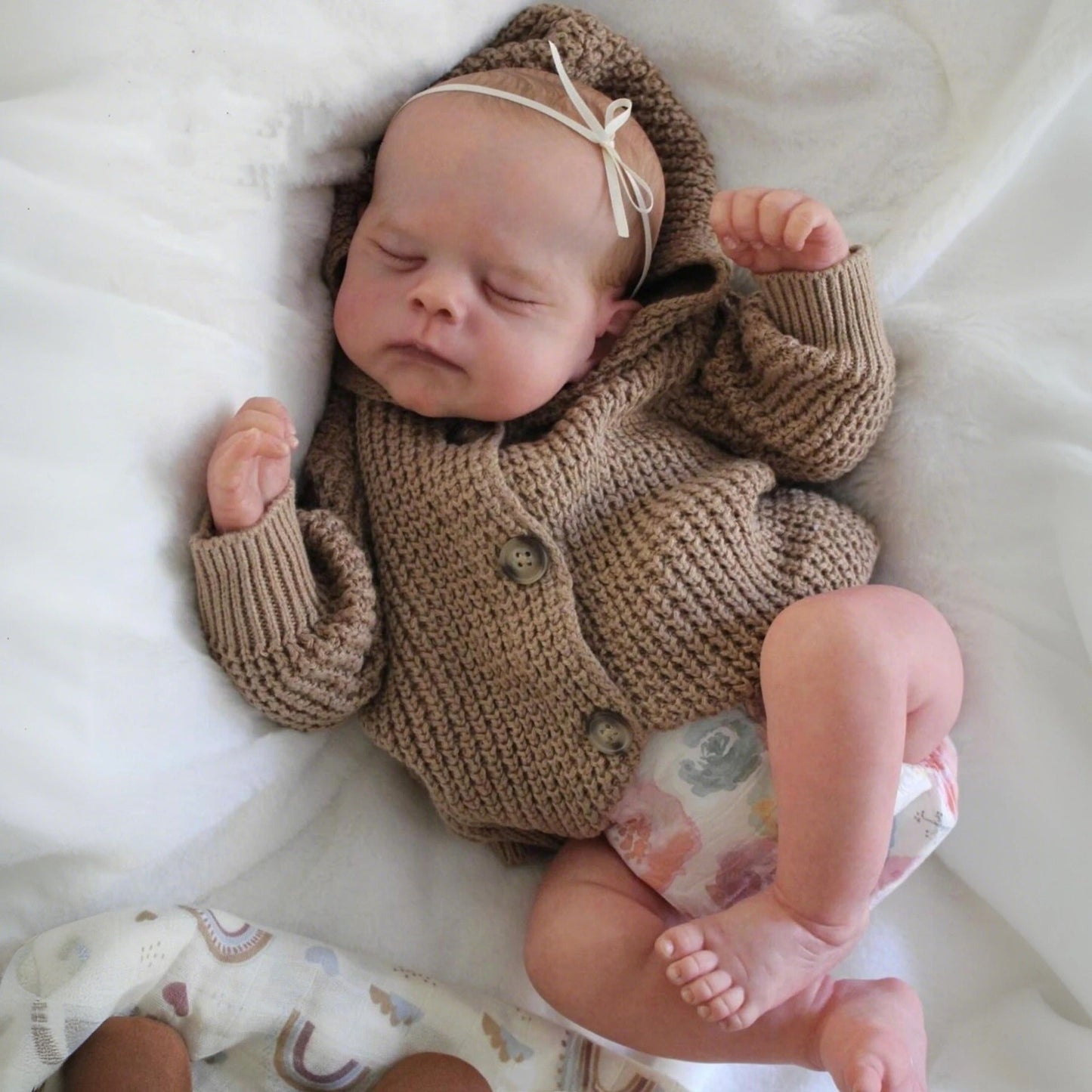 48 cm weiche schlafende Reborn Puppe Erica im braunen Pullover