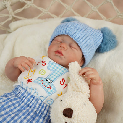 20 Zoll lebensechte Loulou Reborn-Puppe mit geschlossenen Augen im blauen Kleidungsset