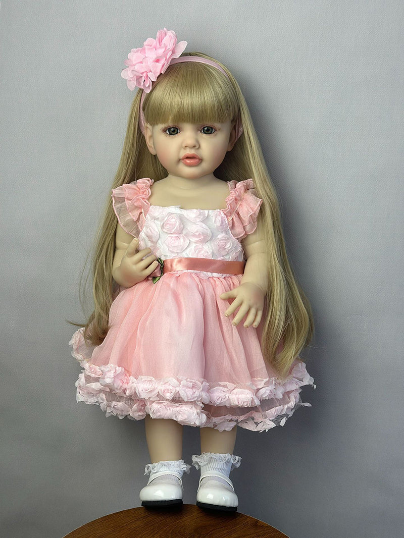 22 Zoll langes blondes Haar Reborn Puppe Mädchen im rosa Kleid-Betty