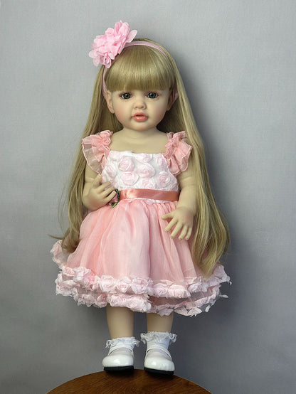 22 Zoll langes blondes Haar Reborn Puppe Mädchen im rosa Kleid-Betty