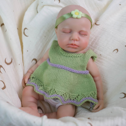 30 cm weiche Vollsilikon-Reborn-Puppe Loulou schlafendes Mädchen im grünen Kleid