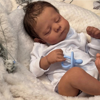 48cm Reborn Puppe mit geschlossenen Augen dunkler Haut und kurzem Haar – Eric