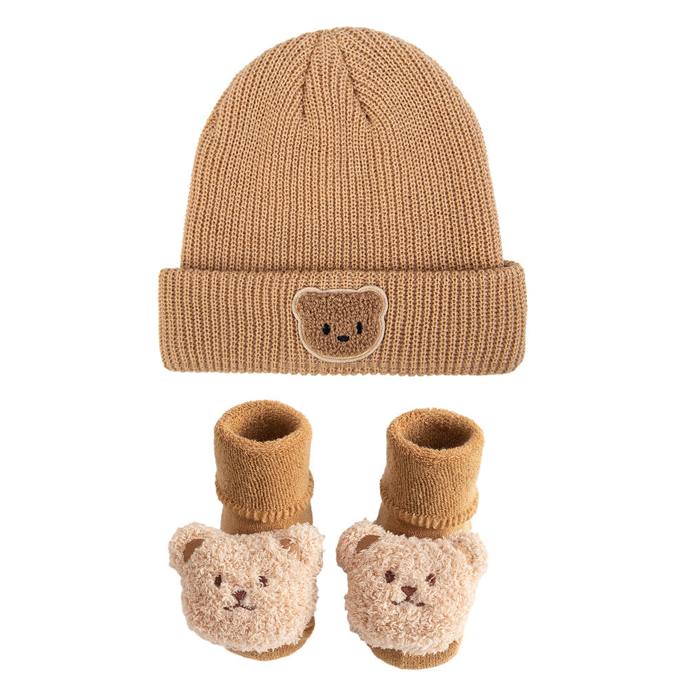 Bären-Strickmütze und Socken 2-teiliges Set für Puppen von 43-60 cm
