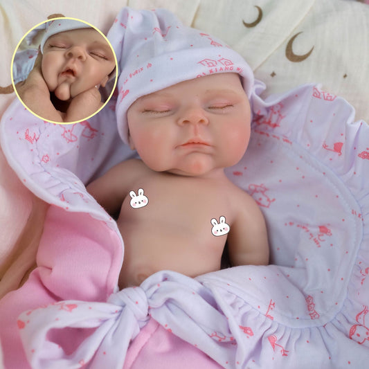 30 cm vollständig aus Silikon gefertigtes pfirsichfarbenes Reborn-Babymädchen mit geschlossenen Augen