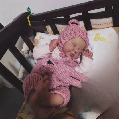 50 cm lebensechte Reborn-Puppe Valentina mit geschlossenen Augen im rosa Body