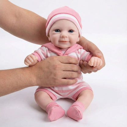30 cm vollständig aus Silikon gefertigte Felicia Reborn Babypuppe Mädchen in rosa gestreifter Kleidung