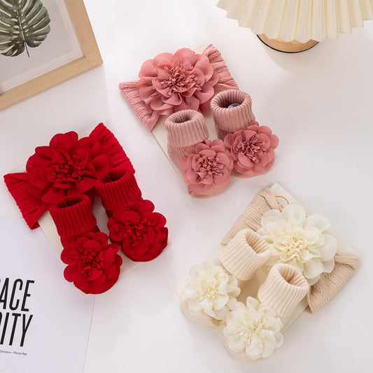 Chiffon-Stirnband mit Blumenmuster und Socken 2-teiliges Set für Puppen von 43-60 cm
