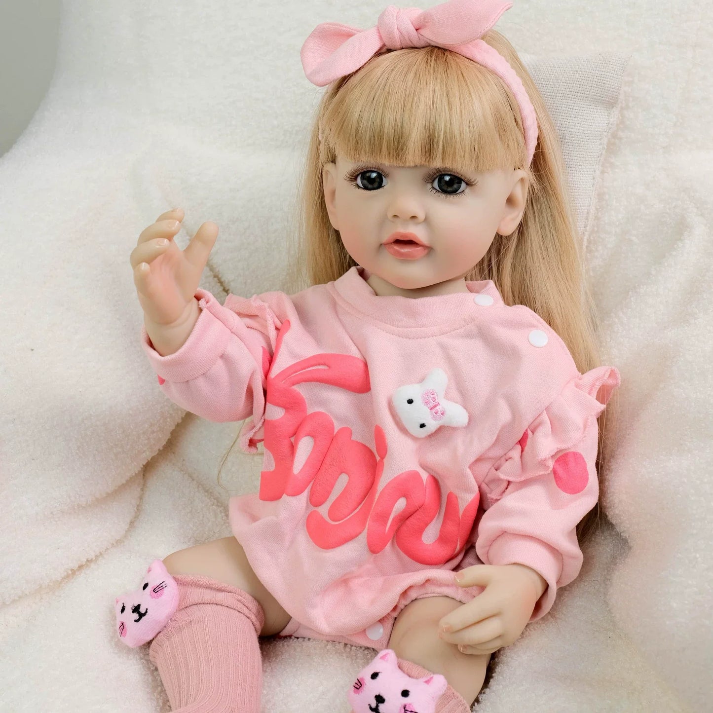 22 Zoll offene Augen lange blonde Haare Reborn Mädchen in rosa Bodysuit-Betty