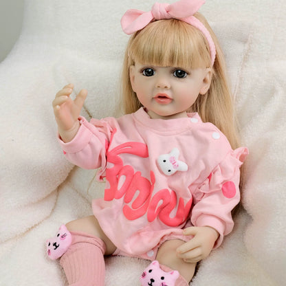 22 Zoll offene Augen lange blonde Haare Reborn Mädchen in rosa Bodysuit-Betty