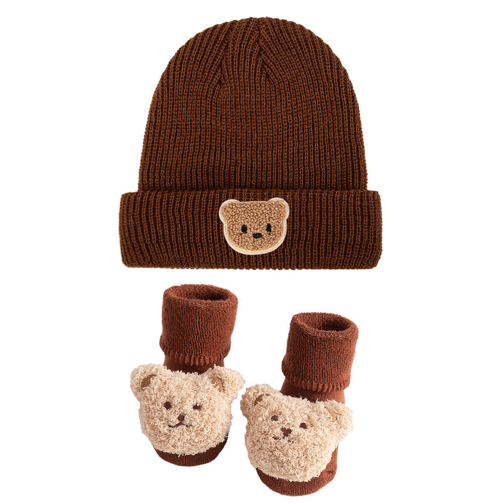 Bären-Strickmütze und Socken 2-teiliges Set für Puppen von 43-60 cm