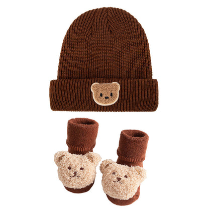 Bären-Strickmütze und Socken 2-teiliges Set für Puppen von 43-60 cm