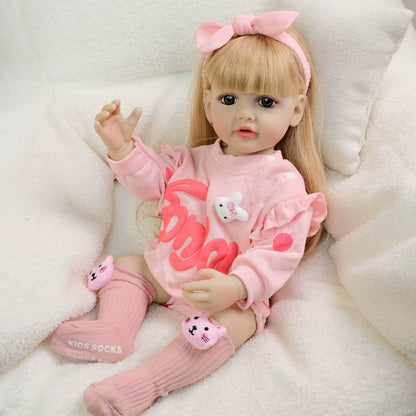22 Zoll offene Augen lange blonde Haare Reborn Mädchen in rosa Bodysuit-Betty